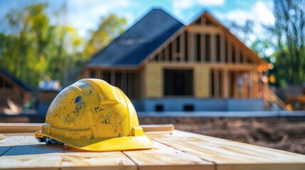 Yellow hard hat on construction site