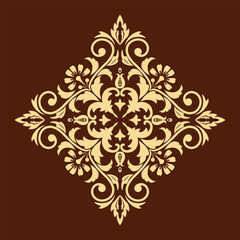 Damask graphic ornament. Floral design element. Golden and brown vector pattern
