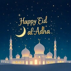 A greeting for Eid al Adha, also known as the "Festival of Sacrifice". Eid mubarak greeting card