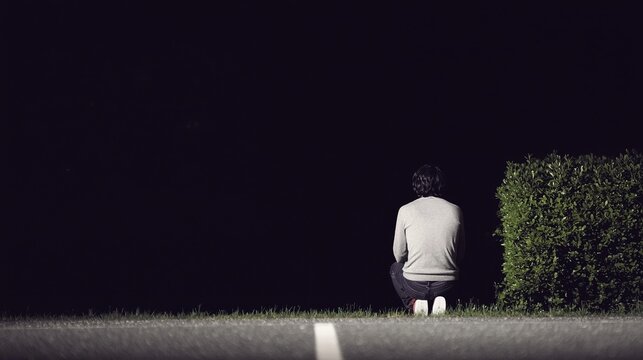 Man Alone Night Roadside. - Powered by Adobe