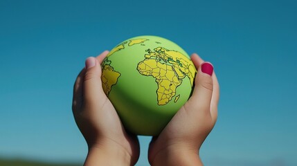Childs hands holding Earth globe.