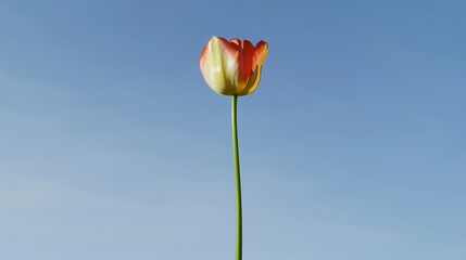 Redyellow Tulip with clear sky.