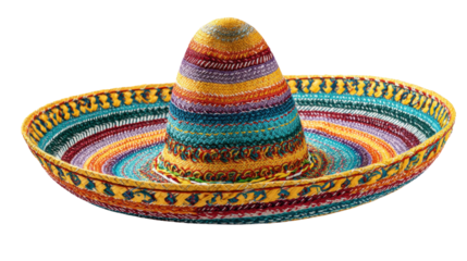 Vibrant Sombrero in Focus: A vividly colorful sombrero rests in isolation, Its intricate woven details and vibrant hues a testament to craftsmanship, culture and celebration. 