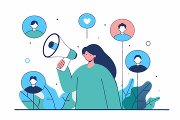 Woman promoting network on social media