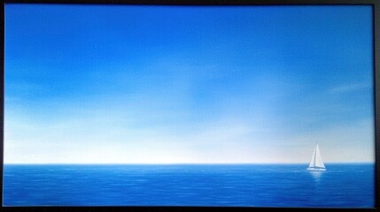 Sailboat on Calm Ocean with Blue Sky.