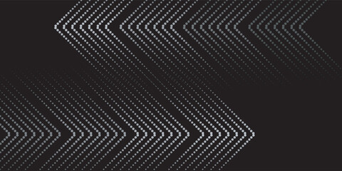 Set of arrows. Silhouettes collection of white pointers with halftone effect on black background. Vector illustration