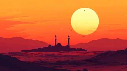 Fototapeta premium Desert Sunset Mosque