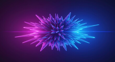 Abstract Purple and Blue Neon Spiky Crystal 3D Render Futuristic Geometric Design