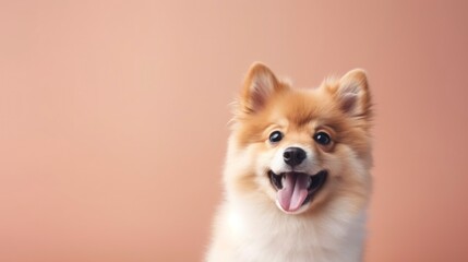 A puppy on pastel background. Copy space.