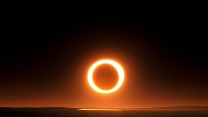 Gerhana matahari penuh. Bulan sebagian besar menutupi Matahari yang terlihat menciptakan cincin api. Fenomena astronomi ini dapat dilihat sebagai tanda Akhir Dunia.,generative AI