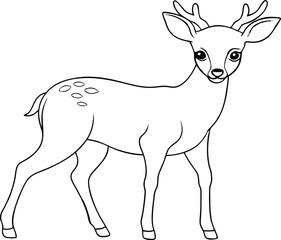 Outlined cartoon fawn stands attentively with its lovely, distinct spots
