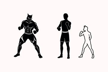 Boxer stand with pose vector silhouette on white background