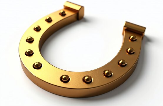 Metallic 3D casino horseshoe with golden decor on white background. Symbol of good luck charm, fortune, gambling, prosperity. Shiny gold color lucky charm sign, success concept.