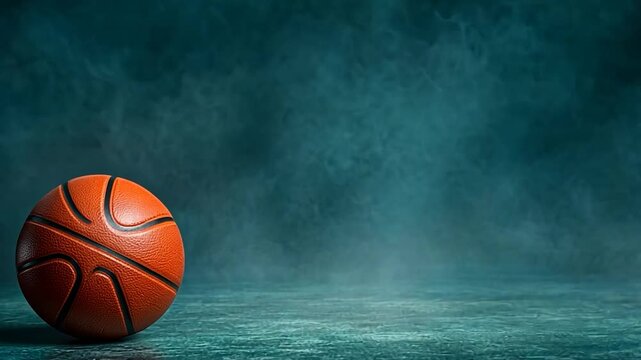 Solitary Basketball on Teal Background