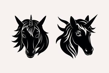  Unicorn face vector silhouette on white background
