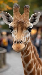 Fototapeta premium Giraffes curious gaze in a crowd