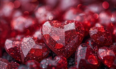 Close-Up of Red Glittery Heart-Shaped Objects