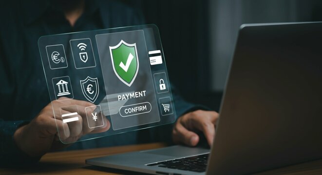 Secure Online Payment Verification with Credit Card and Digital Interface.