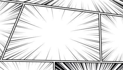 Manga comic motion speed background collection. Radial anime explosion black frame vector illustration template.