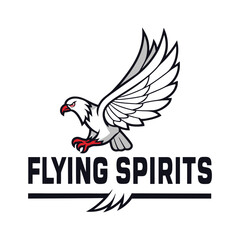 Flying Eagle Mascot Logo with Sports Team Text – Vector Emblem Design .