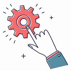 Hand clicking gear cogwheel setting options process