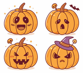 Playful Halloween Pumpkin Faces Set