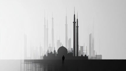 Obraz premium Solitary Figure in a Futuristic Cityscape