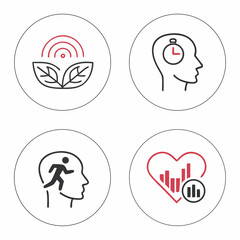 Wellness icons set mind body health lifestyle balance