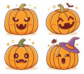 Playful Halloween Pumpkin Faces Set