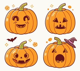 Playful Halloween Pumpkin Faces Set