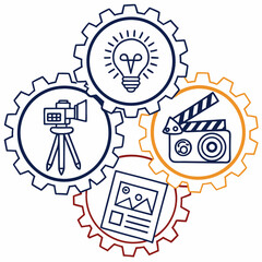 Creative media production workflow gears idea concept