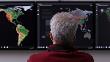 Senior man analyzing global data.