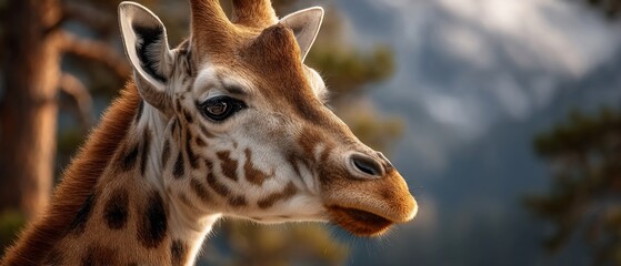 Obraz premium Giraffes regal gaze amidst blurred nature