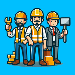construction workers on a blue background