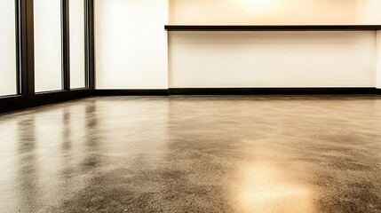 Polished concrete floor with modern room.