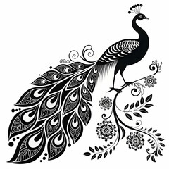 Fototapeta premium black stencil silhouette vector peacock decorative