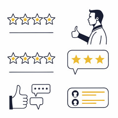 Professional customer review icons set isolated on white background