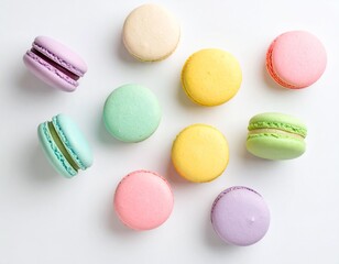 Obraz premium Colorful macarons flat lay on white surface