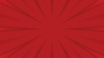 Red comic sunburst effect background with halftone. pop art comic-style vector background. 