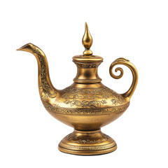 Antique brass teapot with intricate engravings and curved spout, showcasing traditional craftsmanship and elegance. Perfect for collectors and home decor enthusiasts