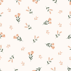 Seamless floral pattern. Idea for fabric, tablecloth pattern, wrapping paper, gift paper. Print ditsy. Motives are scattered randomly. Flower pattern background. cute pattern.