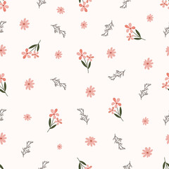 Seamless floral pattern. Idea for fabric, tablecloth pattern, wrapping paper, gift paper. Print ditsy. Motives are scattered randomly. Flower pattern background. cute pattern.