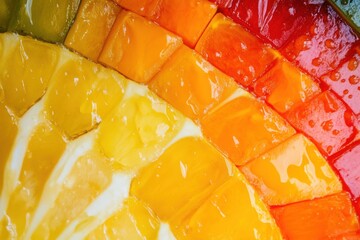 Dynamic art showcasing natural produce through intricate, structured patterns.