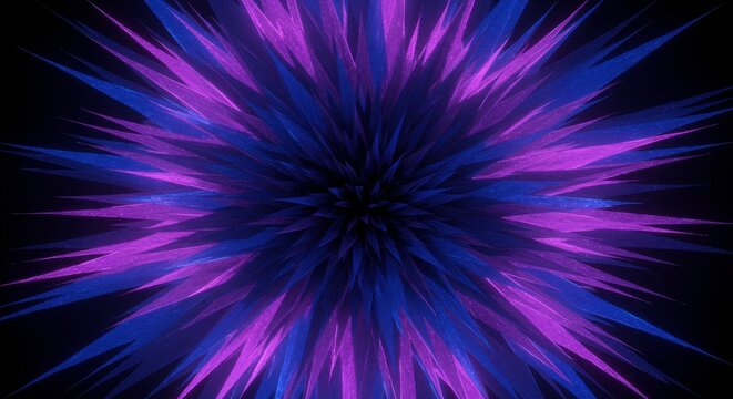 Abstract Purple and Blue Spiky Crystal Burst Glowing Fractal Dark Background