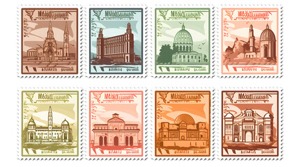 Obraz premium Italian Cities Map Postal Stamps Cartoon Vector Illustration for Design Projects