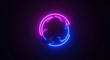 Obraz premium Abstract Neon Circle and Swirling Liquid Futuristic Purple and Blue Glowing Energy Orb