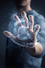 Man interacting with a digital interface hologram