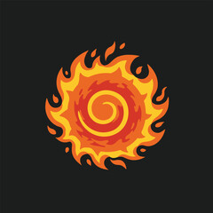 Fire flame vector illustration. High quality fire emoticon isolated on black  background