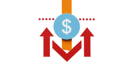 Isolated Financial Growth Arrows with Dollar Coin