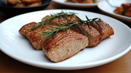 Grilled fish rosemary garnish plate.